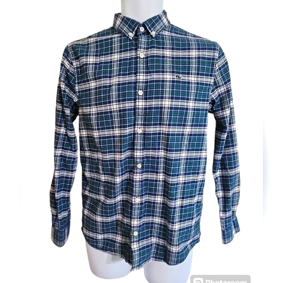 Vineyard Vines Other - Vineyard Vines XL Boys Teen Green Blue 100% Cotton Flannel Button Classic Shirt